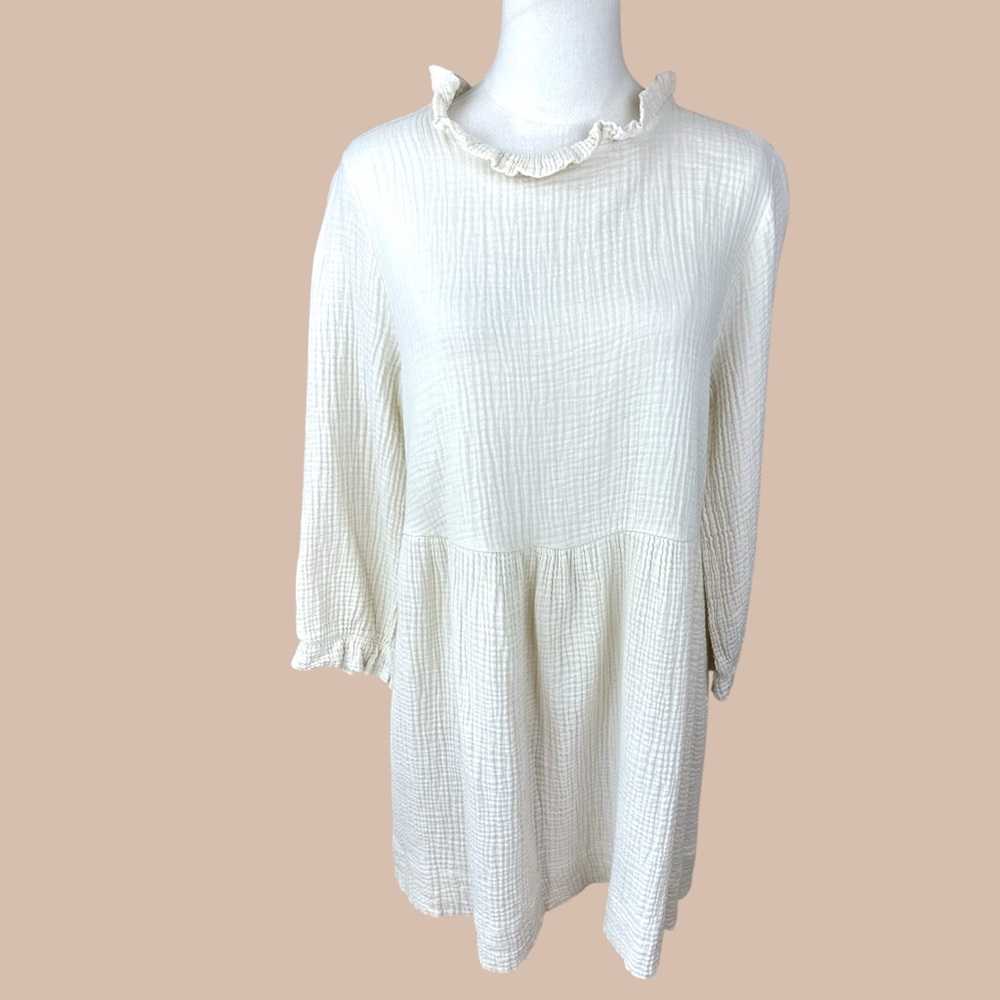 Ces Femme NWOT SZ LGE cream cotton muslin babydoll mini‎ dress open back